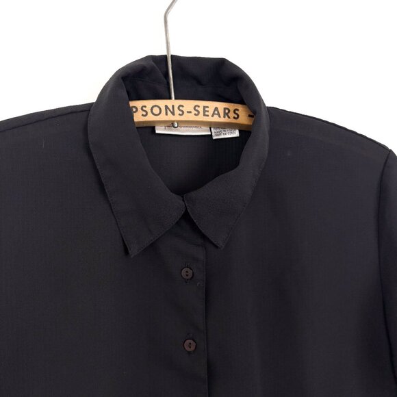 Gloria Vanderbilt Womens Black Sheer Button-Up Blouse Short Sleeve Size Medium - Picture 2 of 5